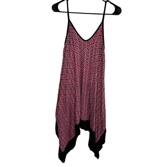Dresses & Skirts - Pink & Black Geometric Patterned Loose-Fit Dress With Asymmetrical Hem